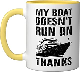 Funny Boating Sea Sailing Yacht Captain Anchor Boat Joke Ceramic Mug, Yellow/White