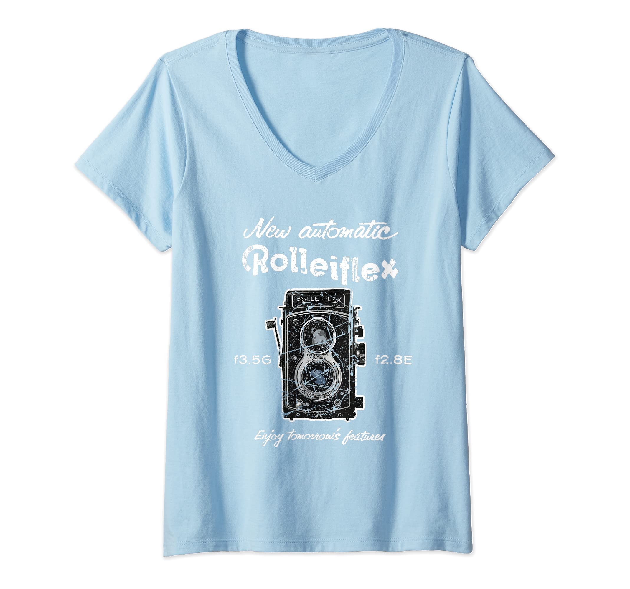 Womens Old Vintage Rolleiflex Camera Distressed Design V-Neck T-Shirt