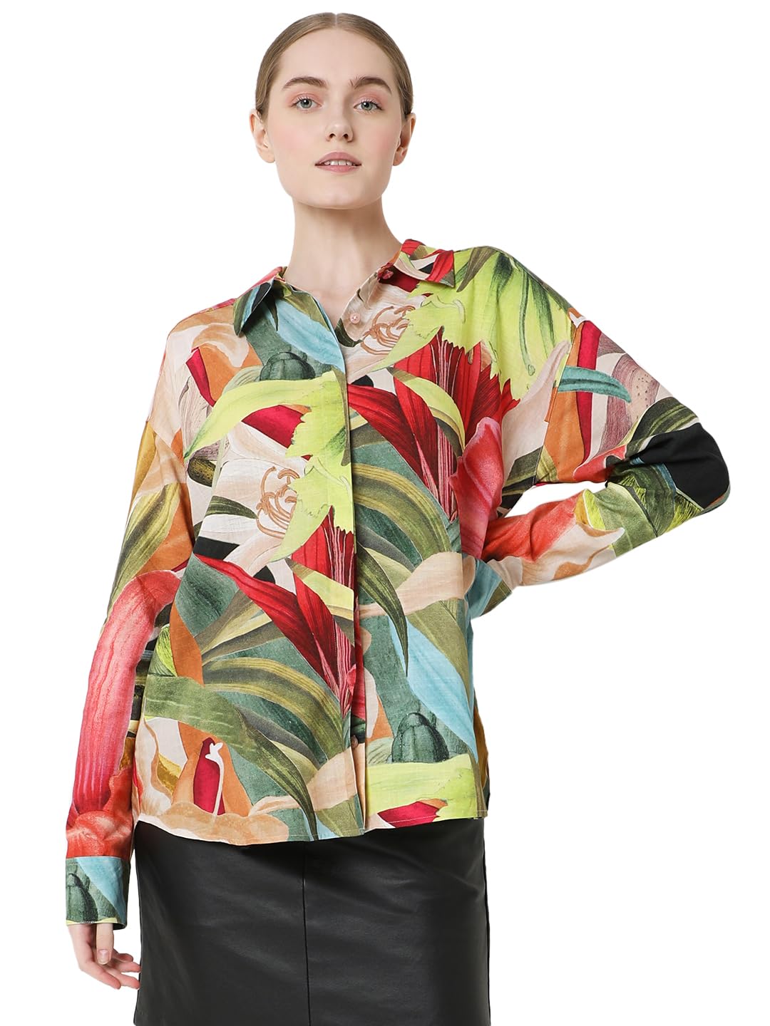 vero moda Women Spread Collar Abstract Printed Cotton Oversized Casual Shirt-picture-14