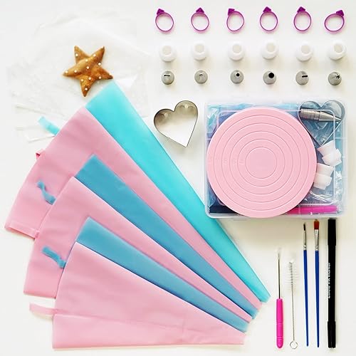 Kit de suministros de decoración de galletas, 82 piezas con caja de almacenamiento, juego de tocadiscos de galletas de azúcar con 6 puntas de