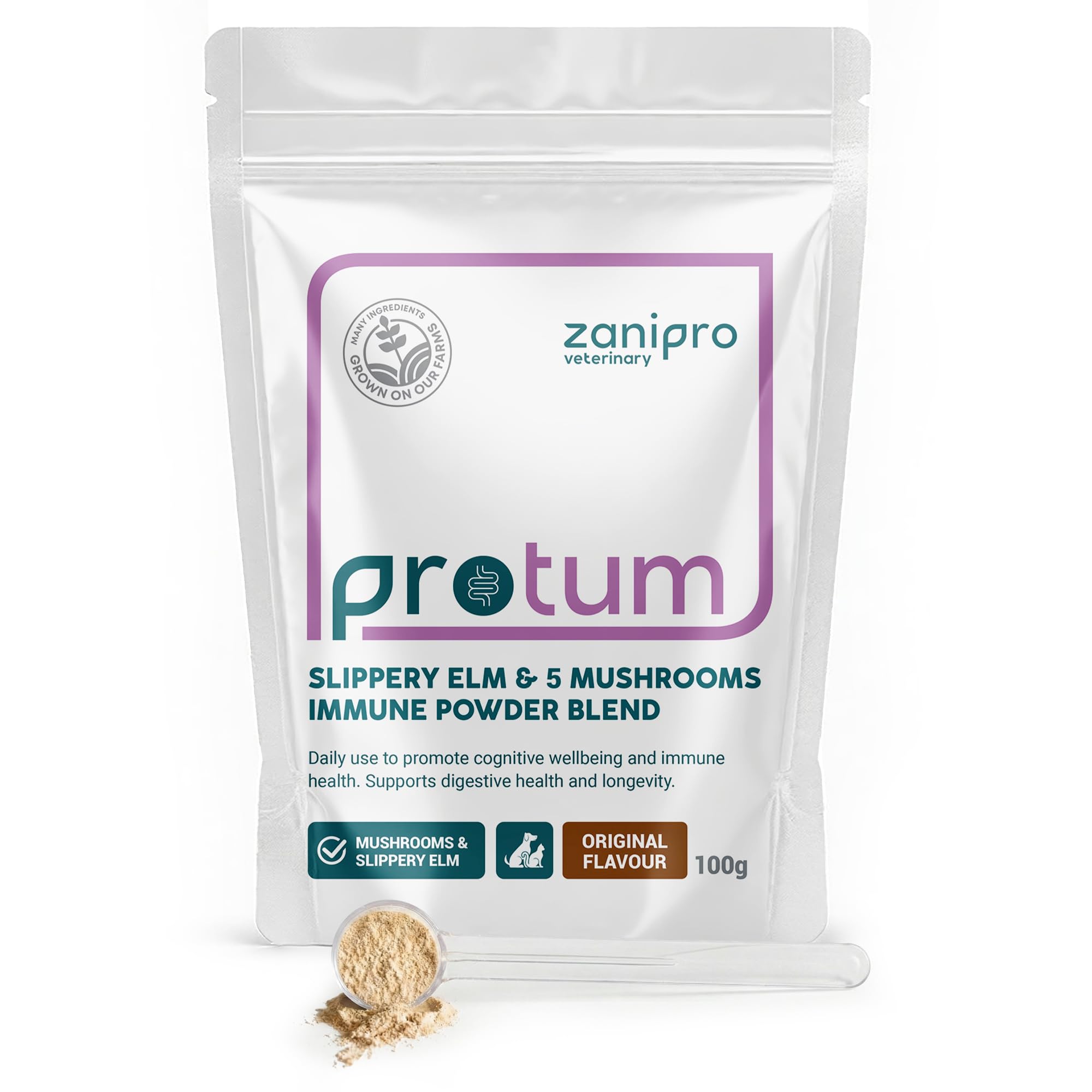 Zanipro Turkey Tail Mushroom for Dogs - 100g Powder Supplement for Immune & Gut Health Support, Rich in Beta-Glucans, Adaptogenic Superblend with Slippery Elm for Dogs Digestion & Microbiome Balance