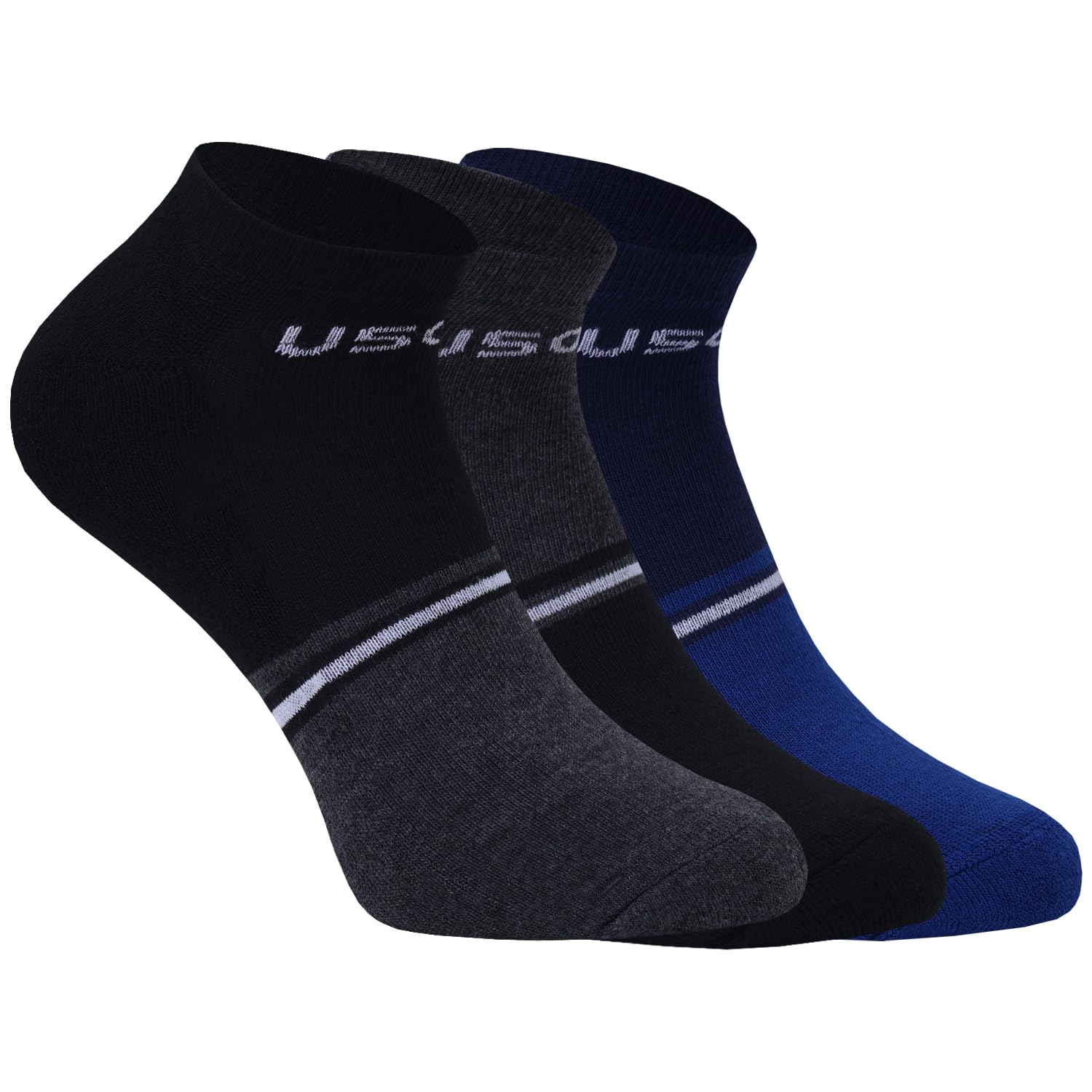 usoxo Men's Socks I Lining Design Ankle Length I Made with Durable, Breathable Combed Cotton Low Cut I Comfort Stylish Cushion Free Size Sock I Perfect for Every day, Sports & Activity Wear - Set of 3-picture-28