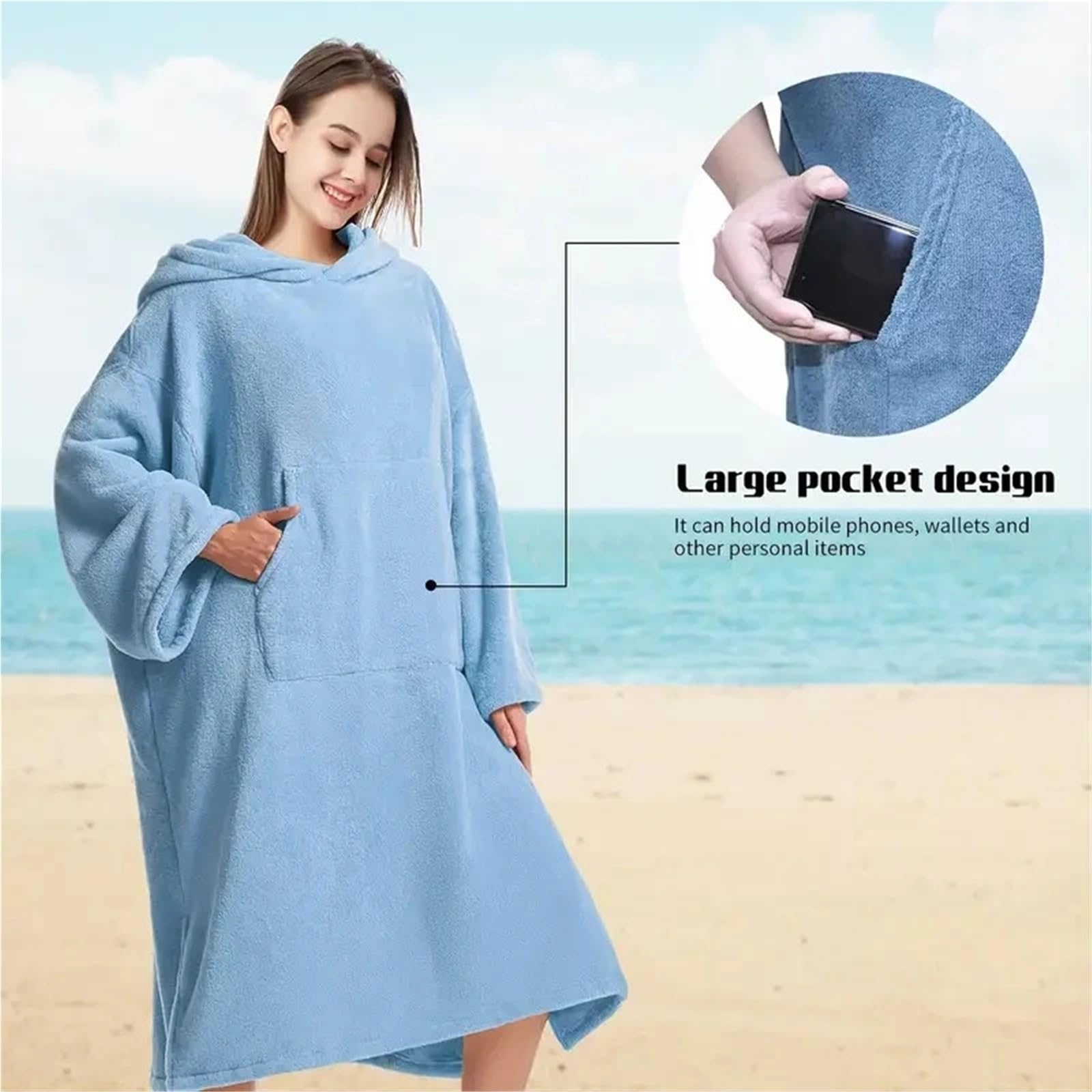 Poncho de Surf for cambiarse, Albornoz Unisex con Capucha, Toalla baño Supersuave Bolsillo y para Playa y Deportes acuáticos(Gray)