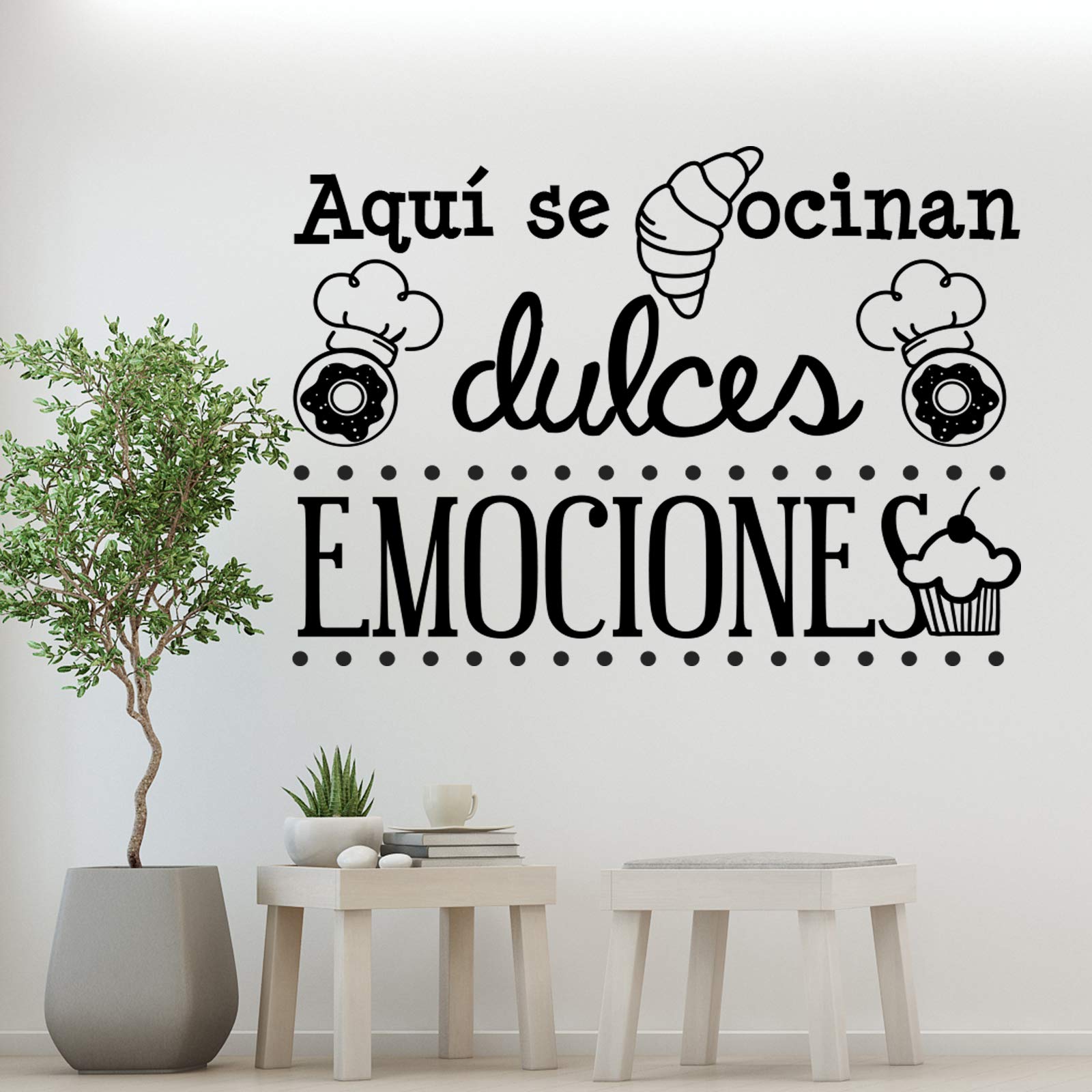 Vinilos de pared decorativo con frase decorativa cocina y restaurante "AQUÍ SE COCINAN DULCES.." Pegatinas decorativas pared. Decoración casa Docliick DC-19147