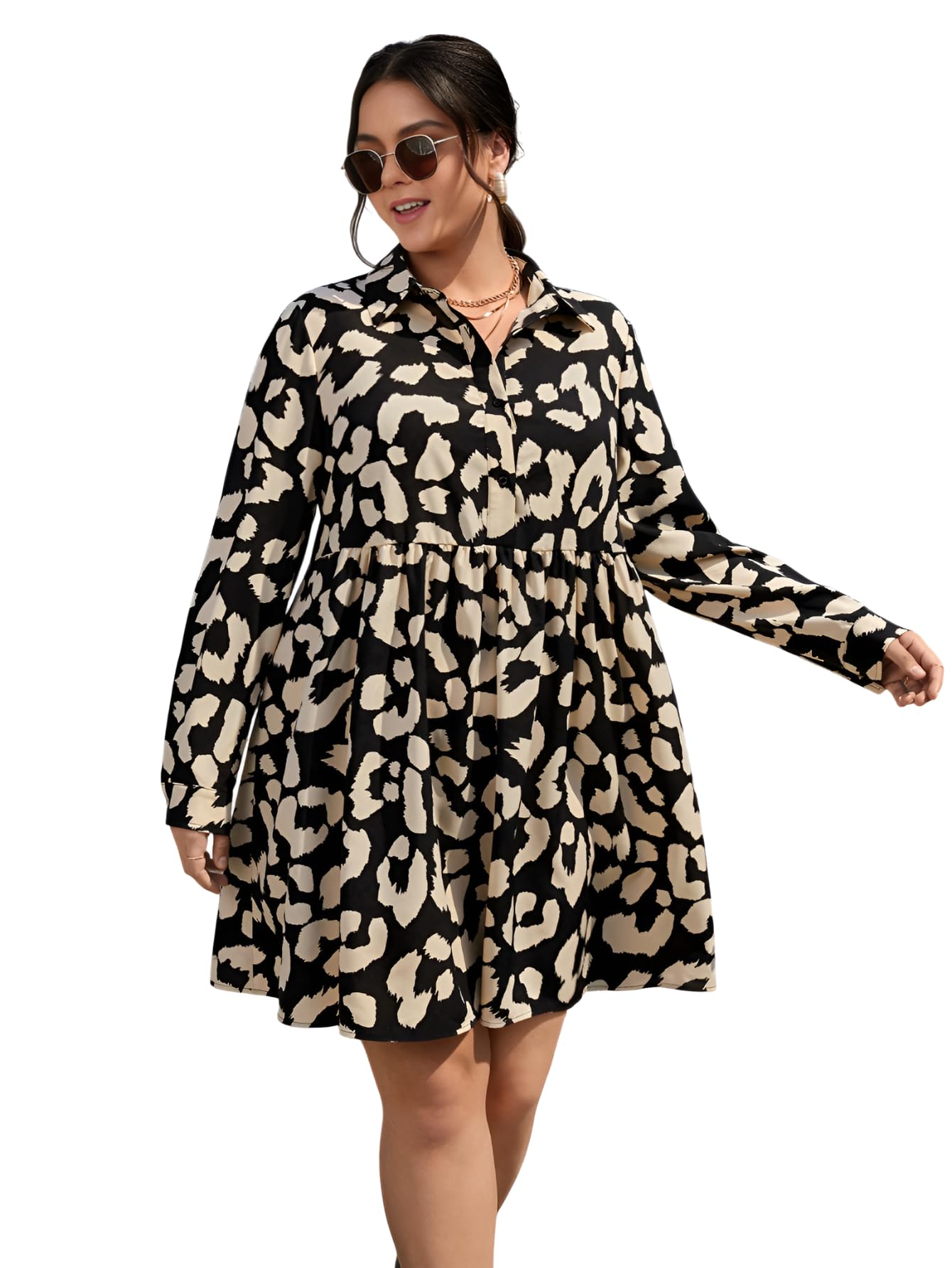 GRECIILOOKS Vestidos occidentales de talla grande para mujer | Elegante vestido estampado con lazo en la cintura | Vestido casual para fiesta de oficina, vestido hasta la rodilla para mujer