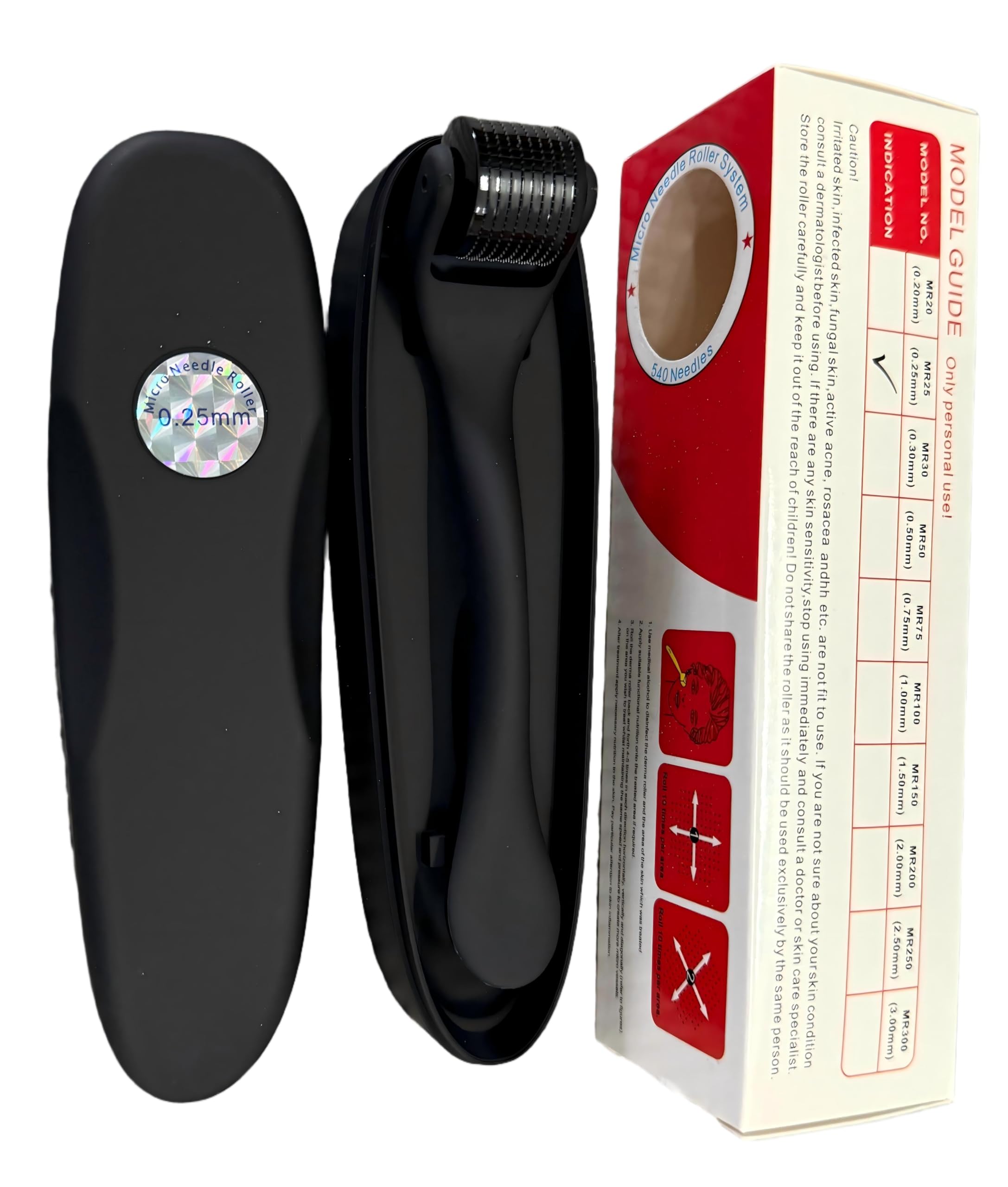 2IN1 Face Derma Rmaroller Rmapen +12Parts Titanium Facial Skin Face Body for Men Women Cosmetic Beauty Instrument #Roller+Pen(Black 2)