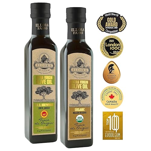 Miniatura 3 de Ellora Farms, Aceite de oliva virgen extra griego orgánico y DOP, rastreable, Kosher y primera prensa en frío, alto polifenoles, botellas de vidrio