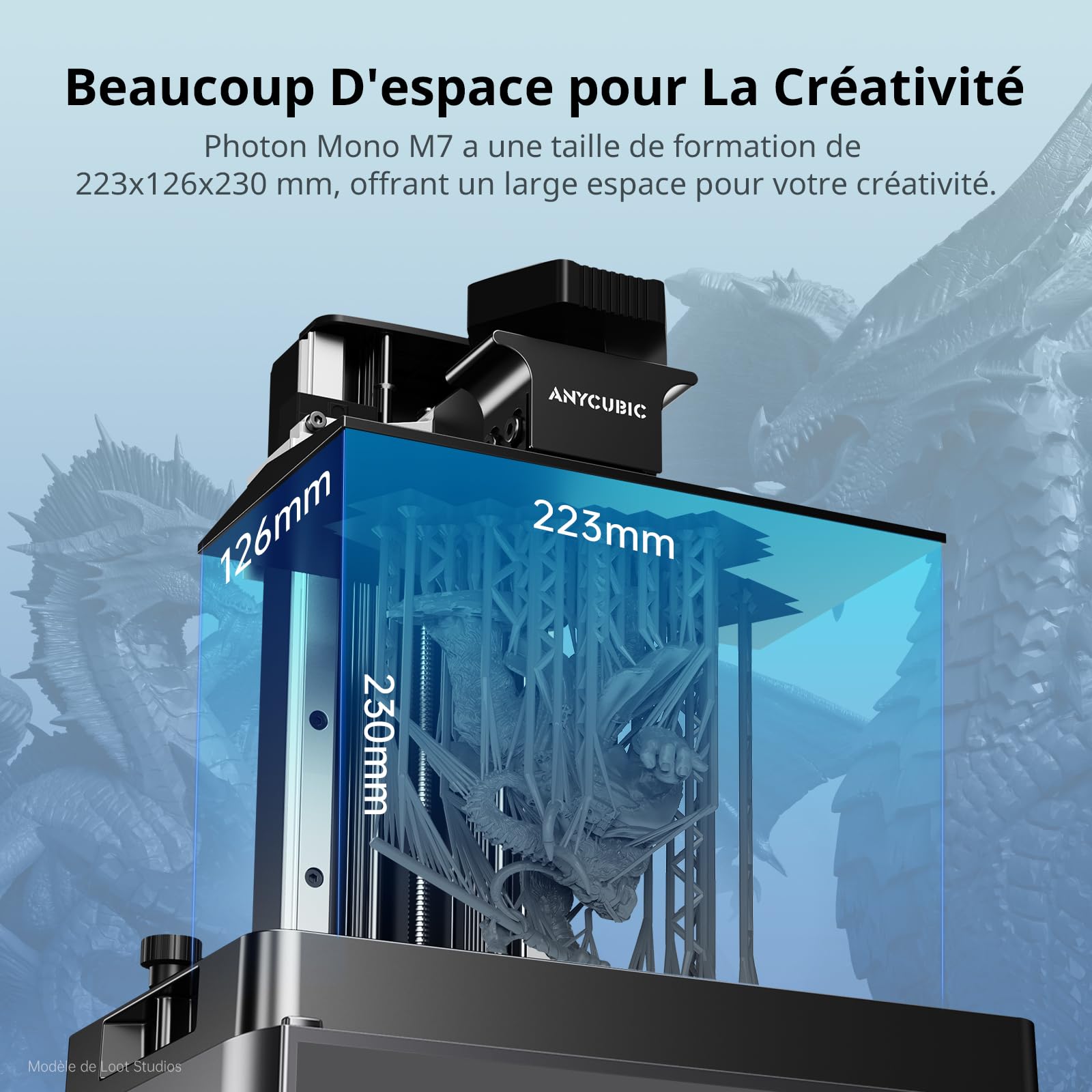 ANYCUBIC Photon Mono M7 Imprimante 3D Résine, Vitesse D'impression 150mm/h, Imprimante Résine Monochrome 14K HD de 10,1” avec Système D'impression Intelligent, Taille D'impression de 223*126*230mm