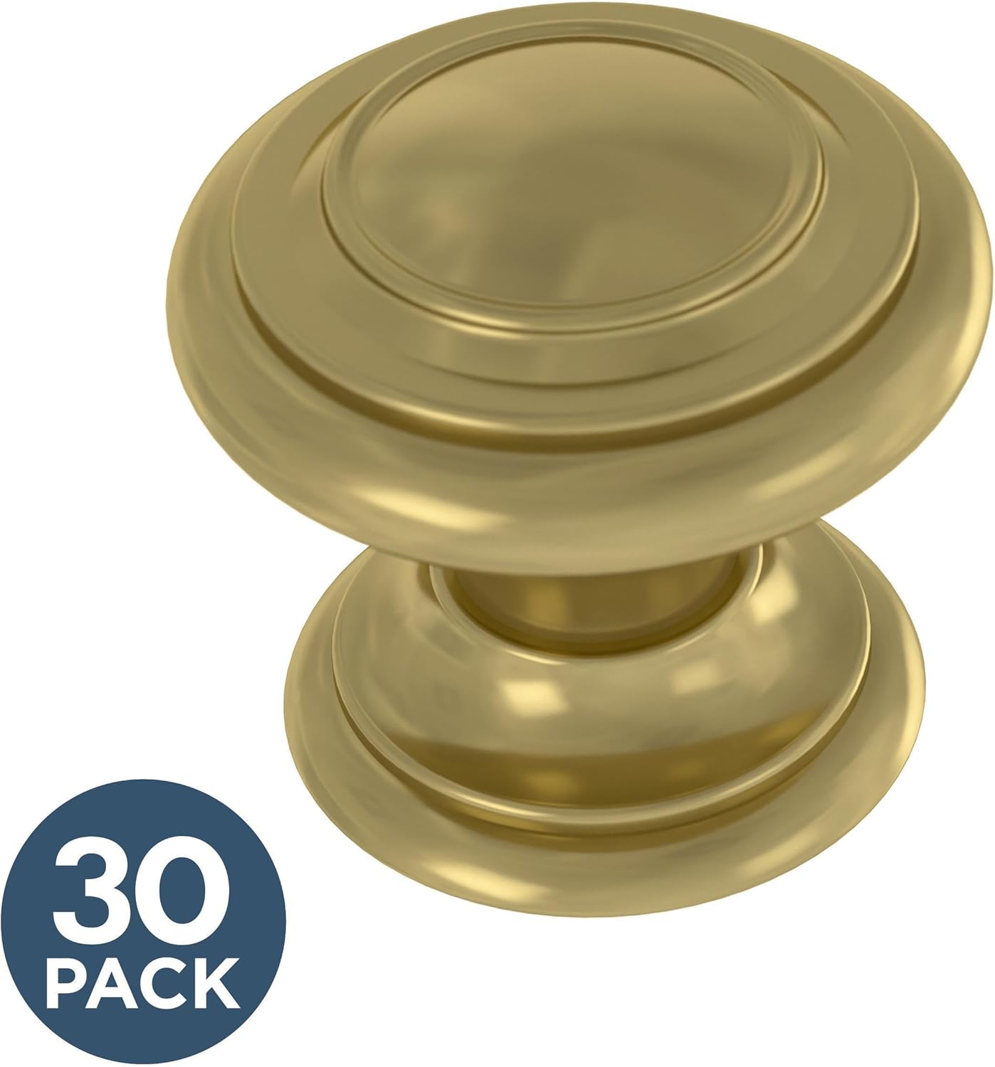 Franklin Brass (30-Pack) – Satin Gold Cabinet Knobs for Dressers, Drawers, Kitchen Cabinet Door, Vanity, Furniture, Closet Knobs, 1-1/8 Inch Round | Simple Double Ring
