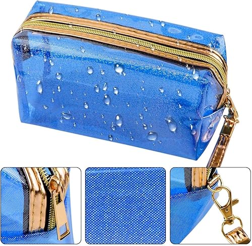 Miniatura 3 de Meetory Paquete de 5 bolsas de cosméticos impermeables, bolsa de maquillaje translúcida portátil con cremallera, bolsa de aseo de viaje para