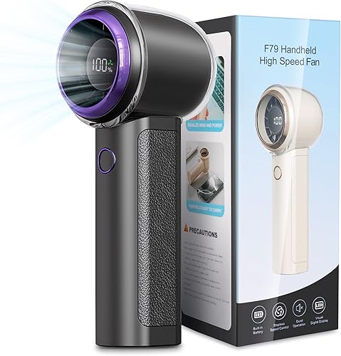 Ventilador turbo portátil de mano, ventilador de mano de 1 a 100 velocidades con tecnología Air Turbo y pantalla digital, recargable de 13000 RPM