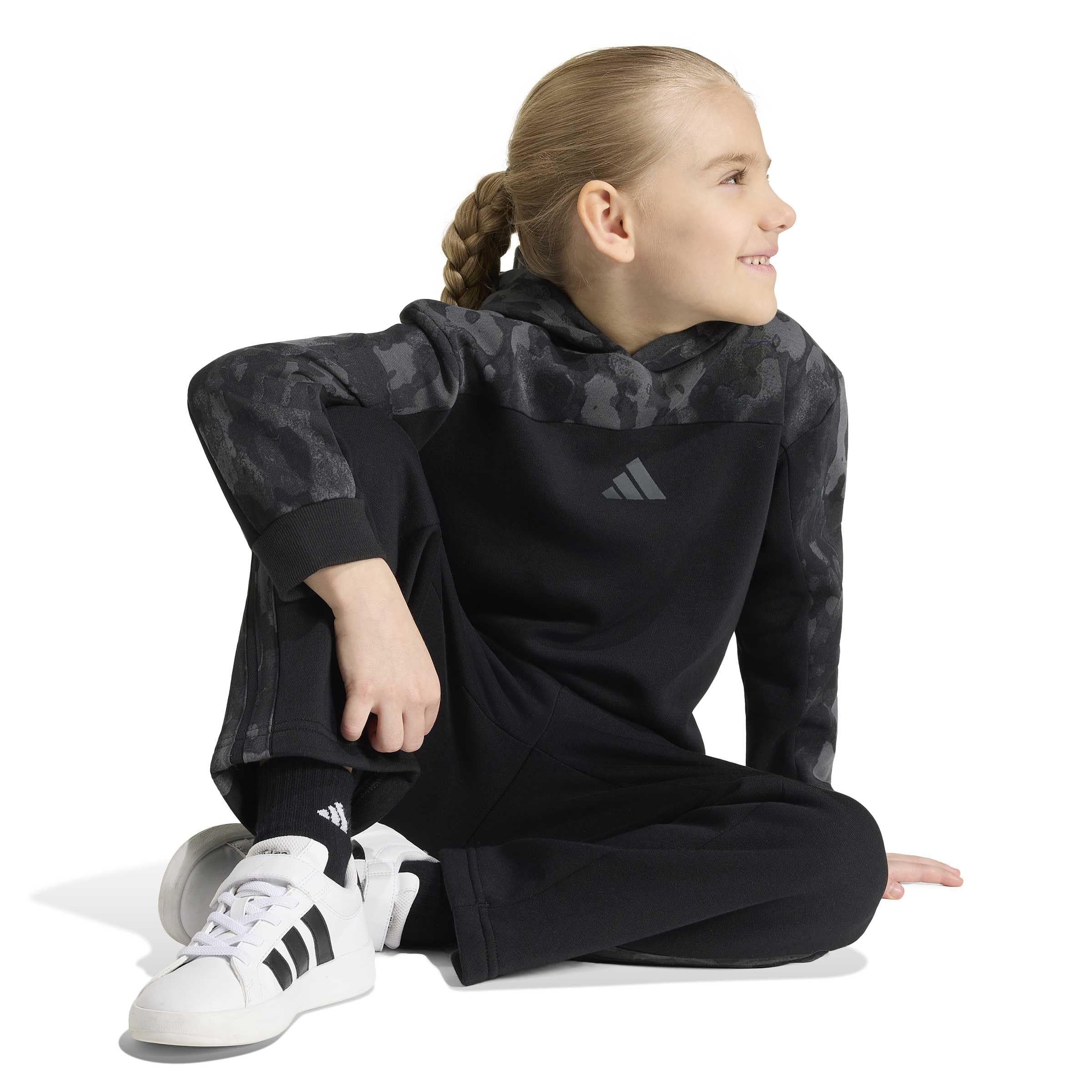 adidas Unisex - Bambini e ragazzi Seasonal Essentials Hooded Fleece Jogger Set Little Kids Track_Suit, black/carbon, 7-8 Years