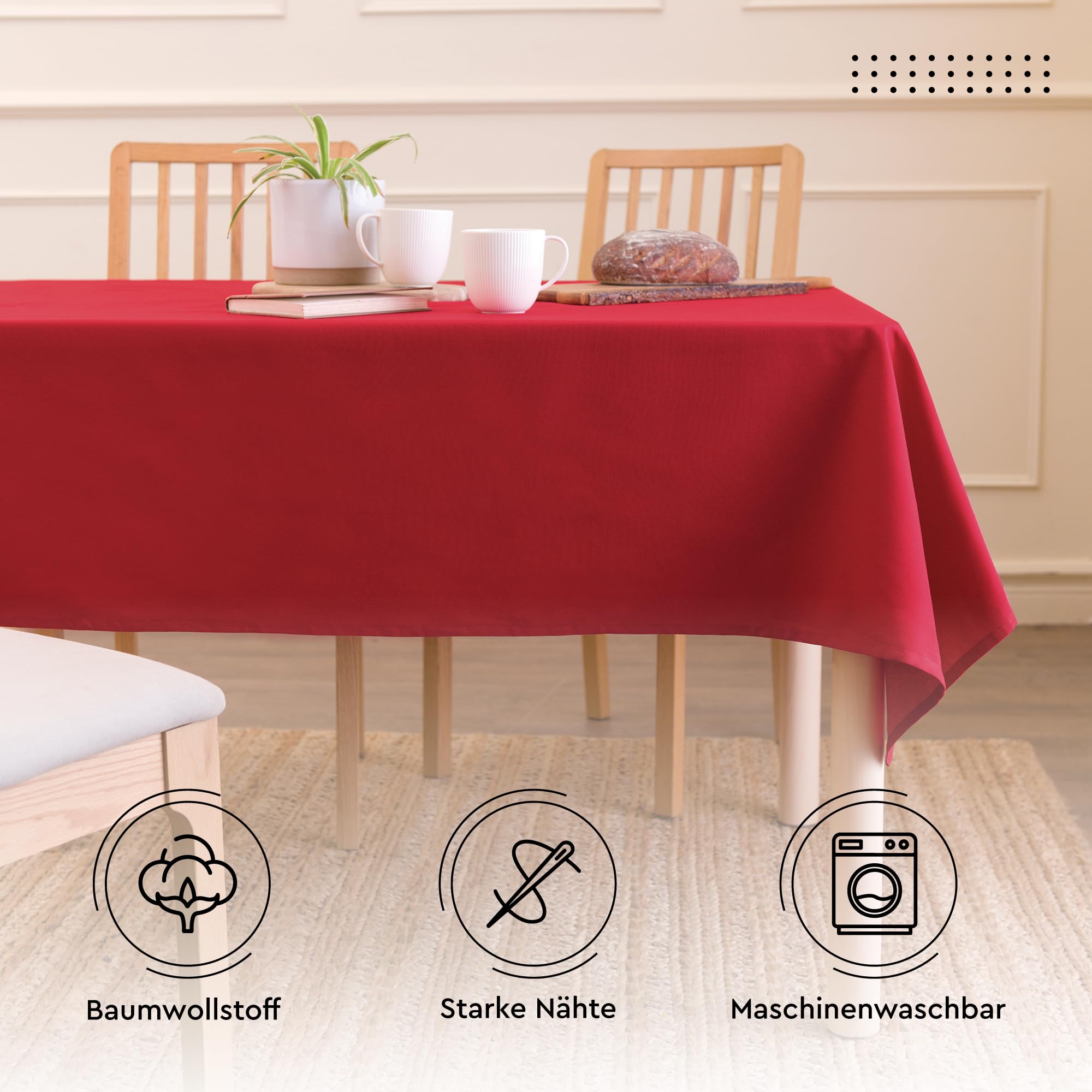 Encasa XO Tischdecke, Einfarbig, Baumwoll Canvas 140x304 cm