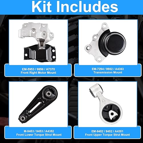 Miniatura 3 de Soporte de motor y montaje transversal compatible con Nissan Rogue 2.5L 2008-2013 Reemplazar A4363 A7370 4351 4352, kit de montaje de motor trasero