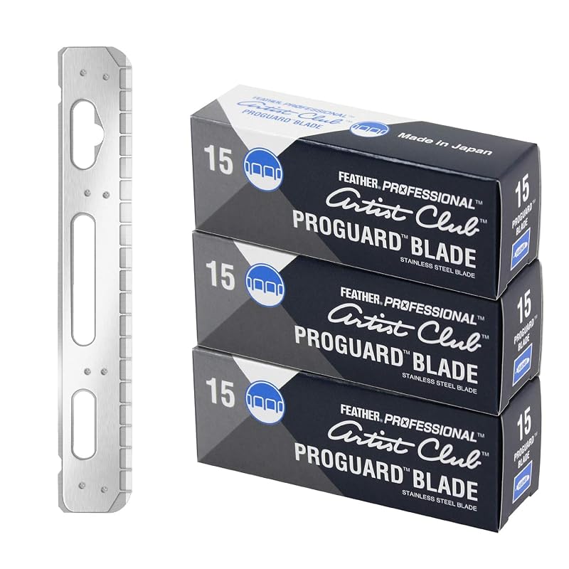 Lâminas de barbear Feather Artist Club ProGuard com proteção – Pacote com 3 cartuchos de 15 unidades