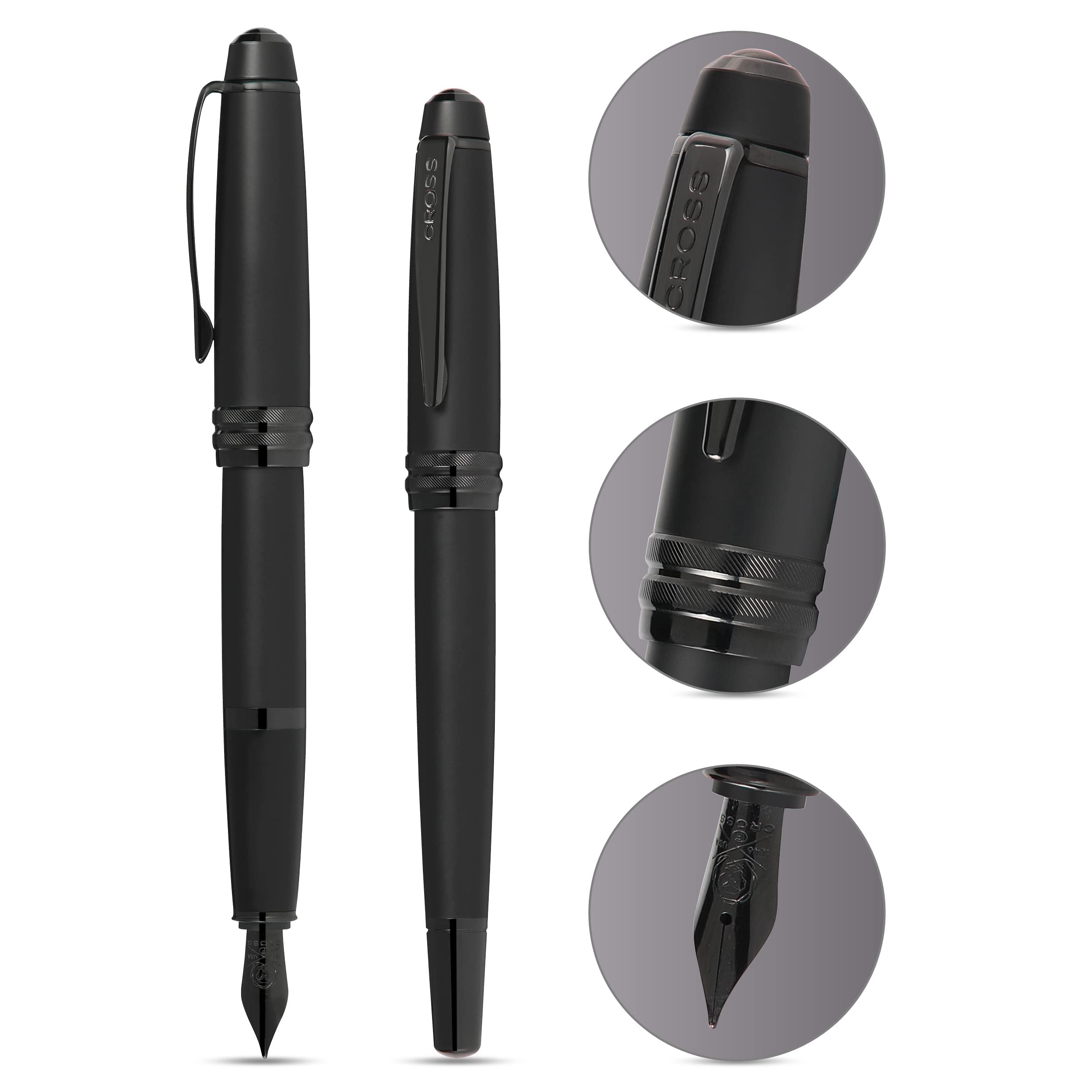 CROSS Bailey - Penna Stilografica Elegante Con Pennino M, Finiture Cromate, Lacca Nera, Perfetta Per Regali O Uso Quotidiano