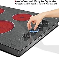 Vista 3 de Karinear Estufa eléctrica de 30 pulgadas, 4 quemadores, control de perilla, estufa eléctrica de vidrio con hermoso patrón de madera, placa