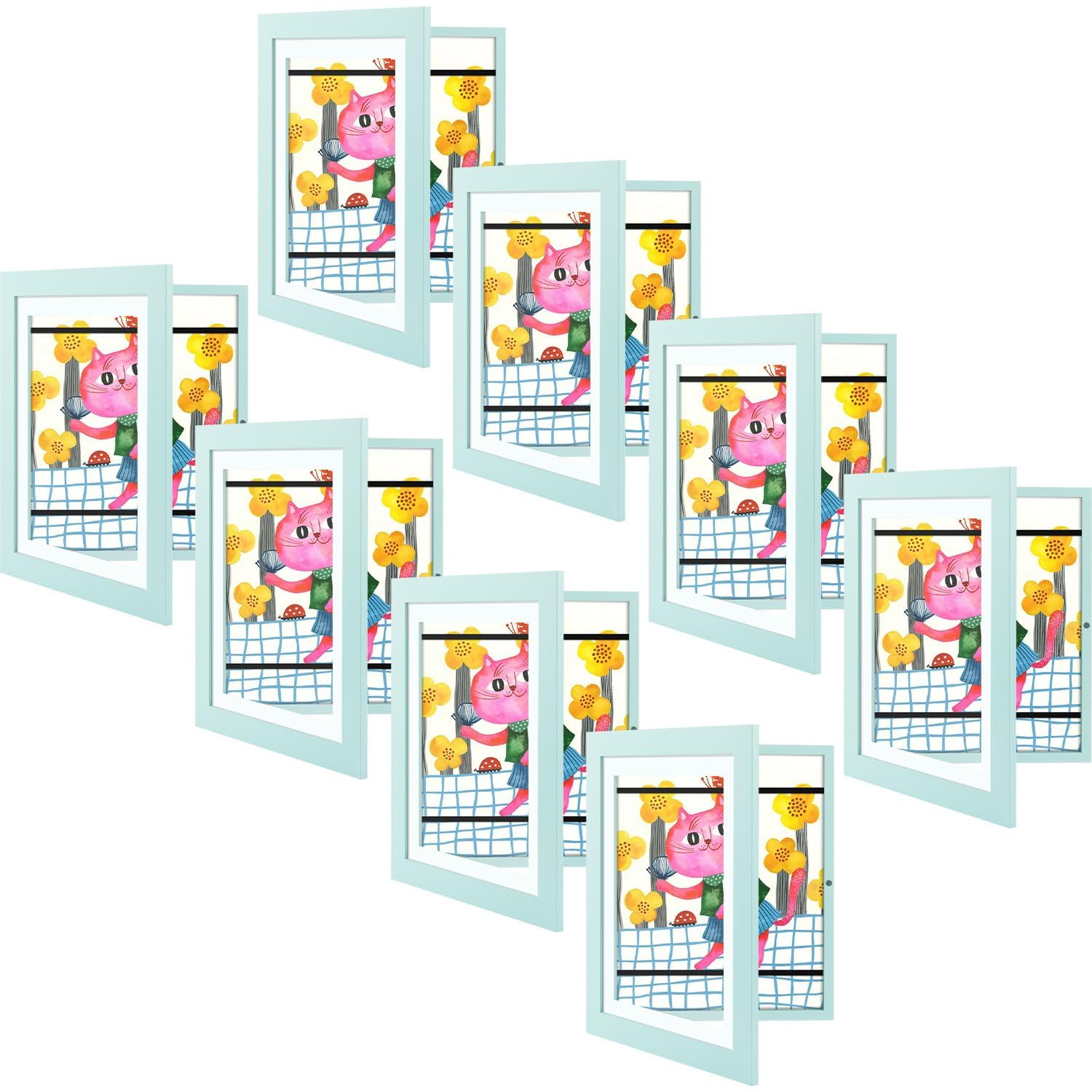 8 Pack 10x12.5 Front-Opening Kids Artwork Frames Changeable (Light Blue)