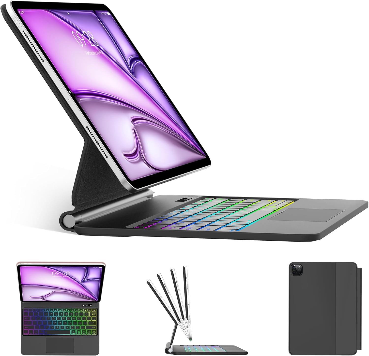 Magic Keyboard Folio for iPad A16 11th / 10th Generation Case with Keyboard, Rainbow Backlit, Multi-Touch Trackpad, Floating Cantilever Stand, Magnetic Case for iPad A16 11 inch / 10th Gen 10.9 inch
