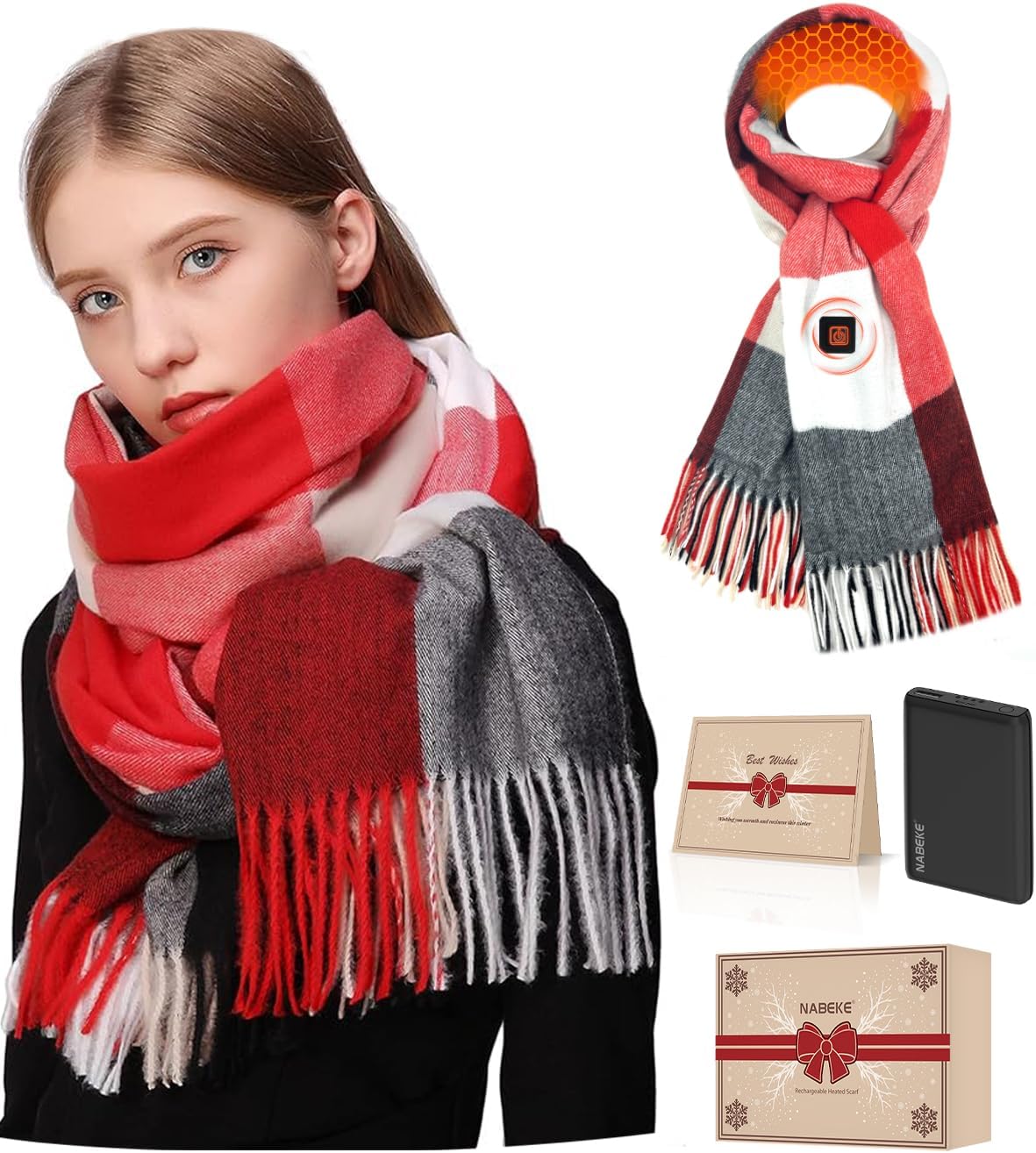 Heated scarf for women with rechargeable battery