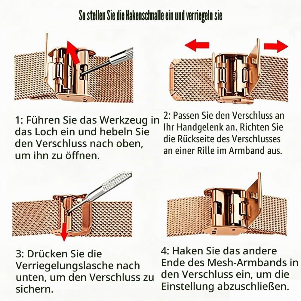 Damenuhr Edelstahl, Mailänder Armband, 8 mm ultradünnes Zifferblatt