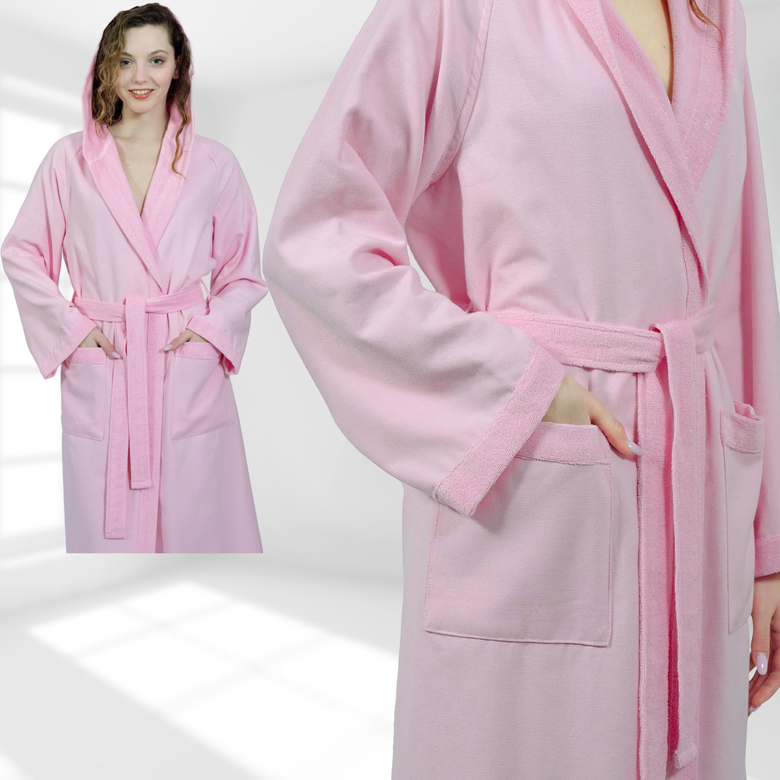 runico Accappatoio Donna e Uomo in Spugna 100% Cotone - Accappatoio Super Assorbente con Cappuccio - Morbido, Leggero, Anti-Pilling, Design Italiano