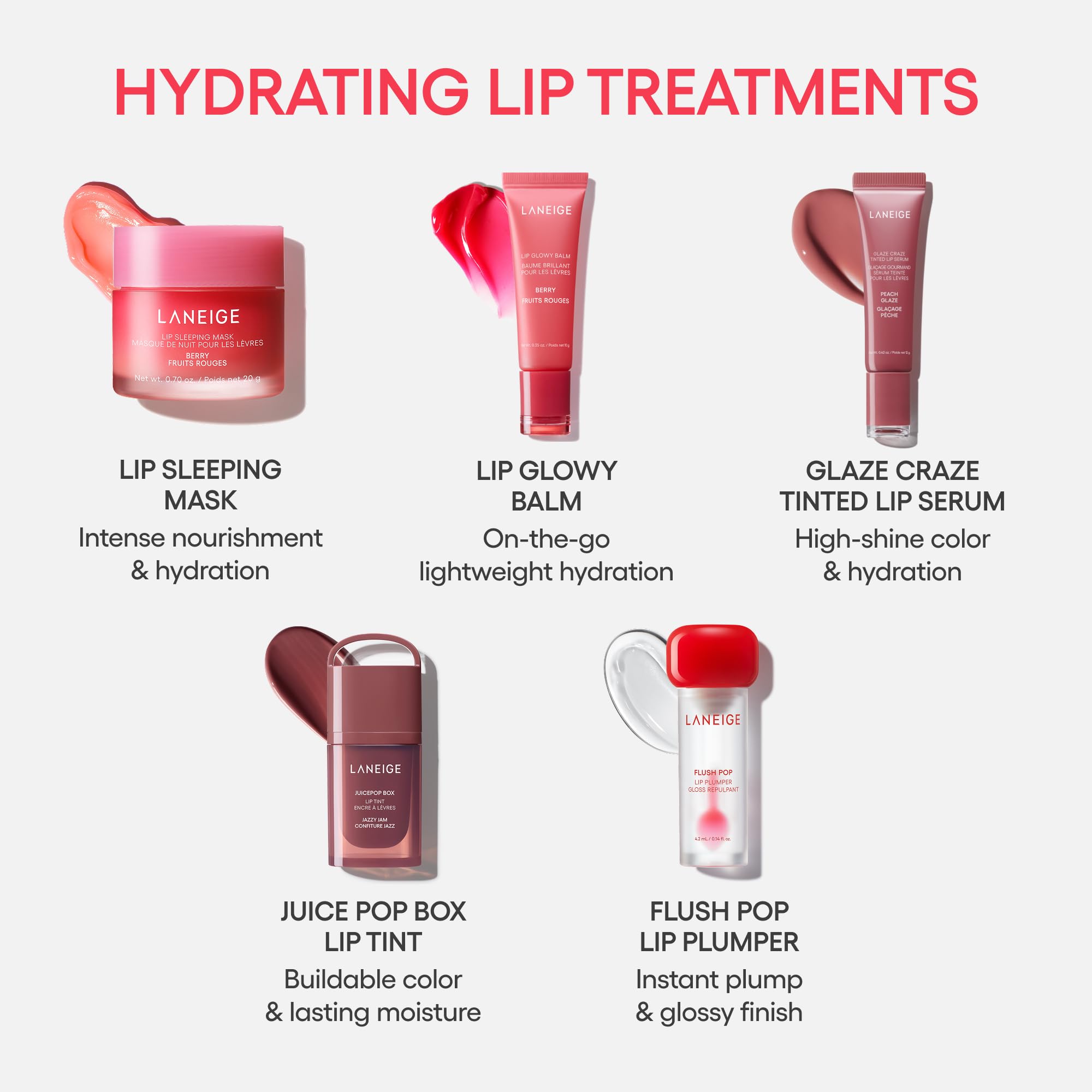 LANEIGE Flush Pop Peptide Lip Gloss Treatment Plumping Cooling Gel