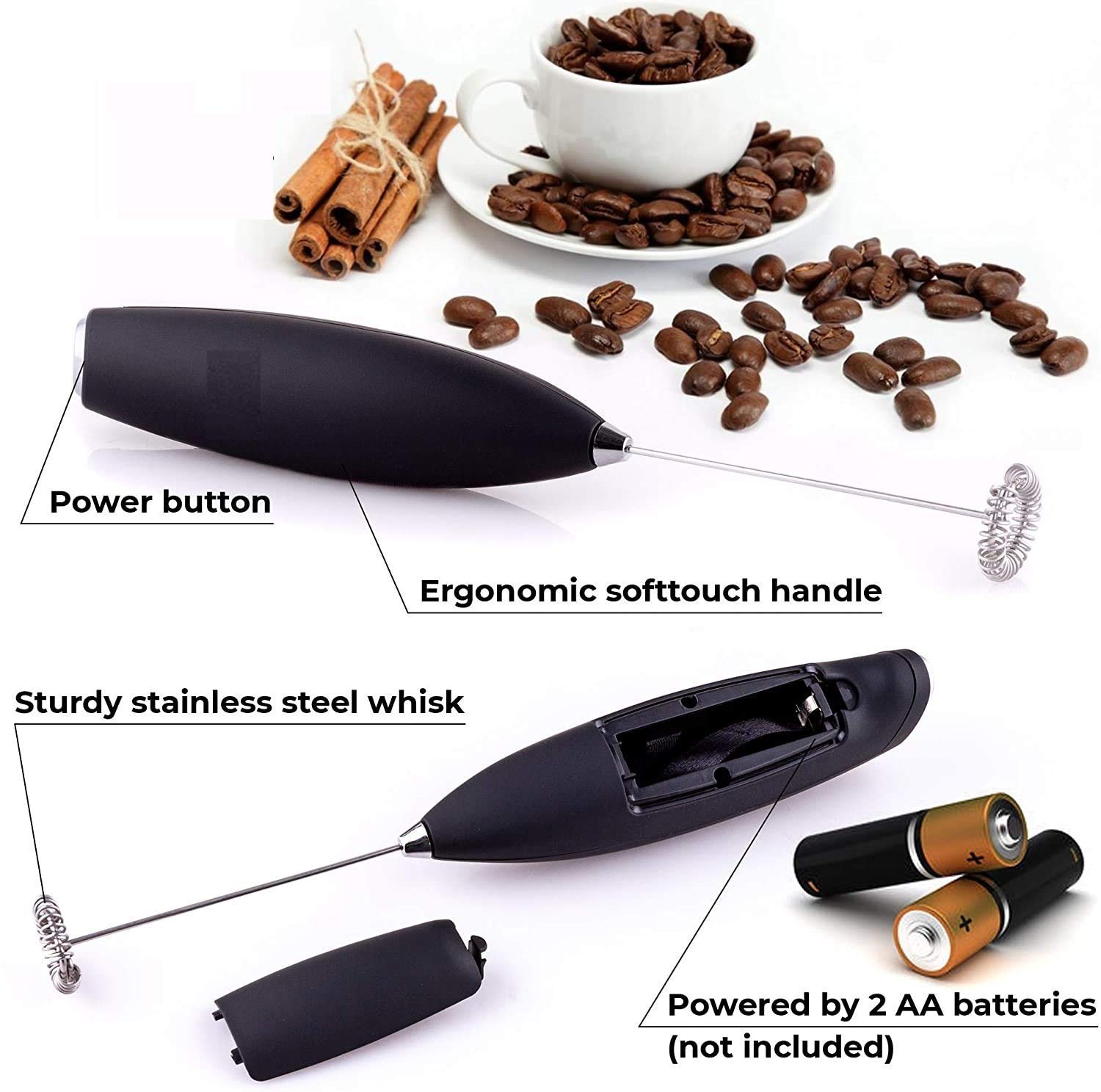 Montalatte Elettrico, Montalatte A Mano, Macchina per Schiuma per Lattine Frusta Mixer per Bevande Frullatore Potente Utensili da Forno Mini Schiuma per Cappuccino, Frappe, Matcha-1 PCS