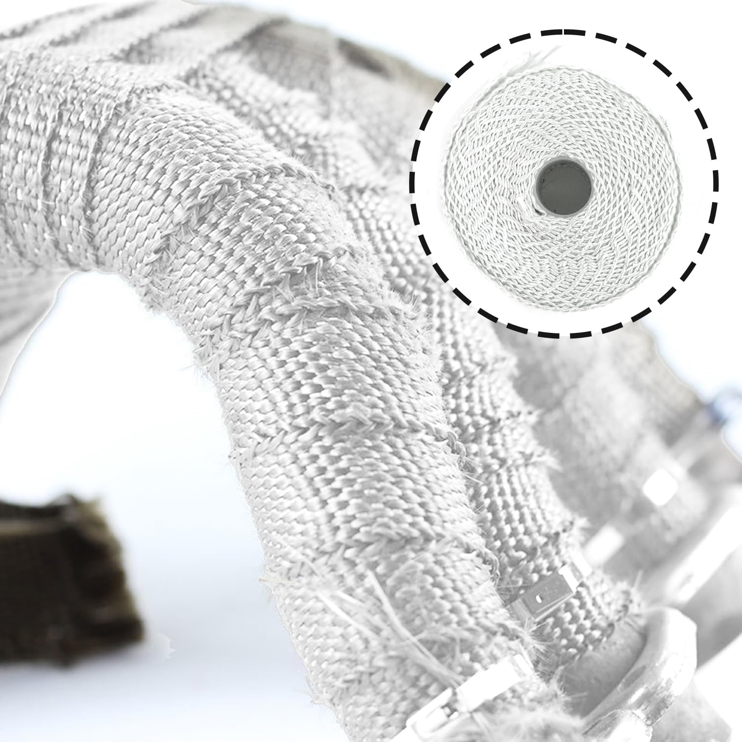 Nastro Isolante Termico, 5m x 5cm Nastro Termico Isolante con 2 Fascette Moto Nastro Benda Isolamento Termico Collettori di Scarico per Collettori di Scarico Moto e Auto, 1 Pezzi, Bianco