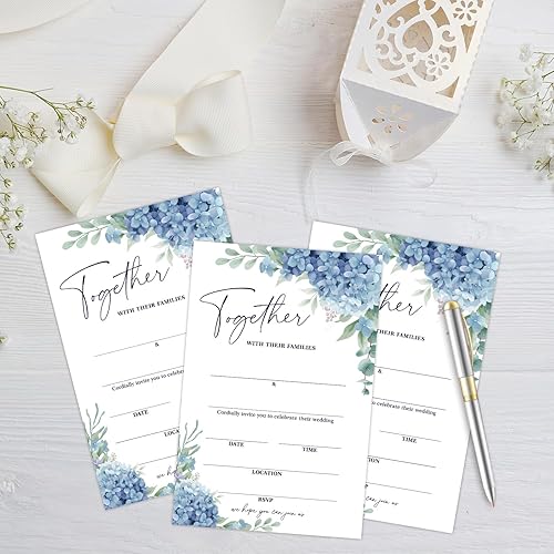 Miniatura 3 de Invitación de boda floral azul, kit de invitación de fiesta de boda con flores de acuarela para relleno (25 tarjetas y sobres), perfecto para la