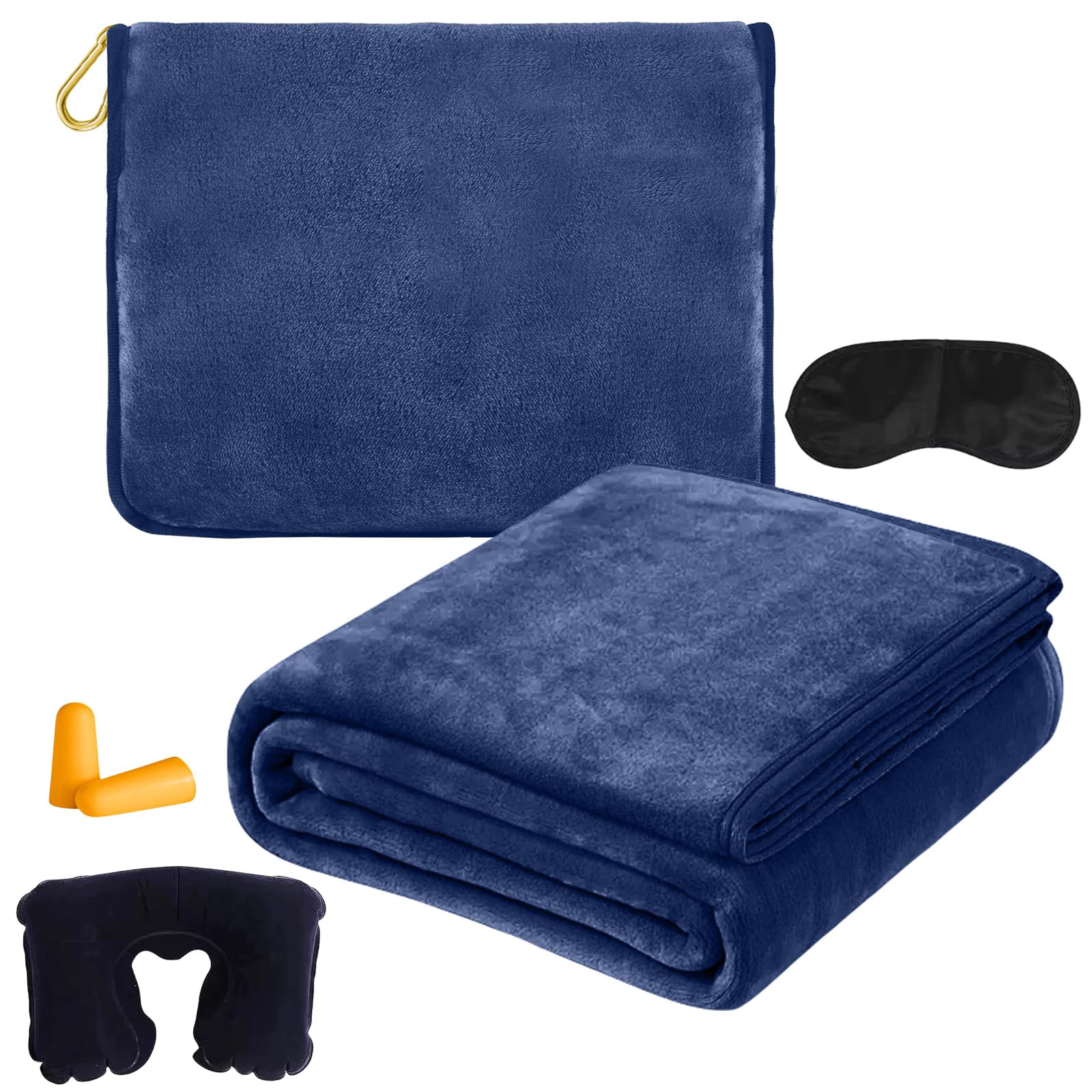 BAIFULAI Manta de viaje para avión, almohada 2 en 1, manta de avión, ultraligera, cálida, con antifaz para dormir y tapones para los oídos, cojín transformador, gadgets de viaje para vacaciones,