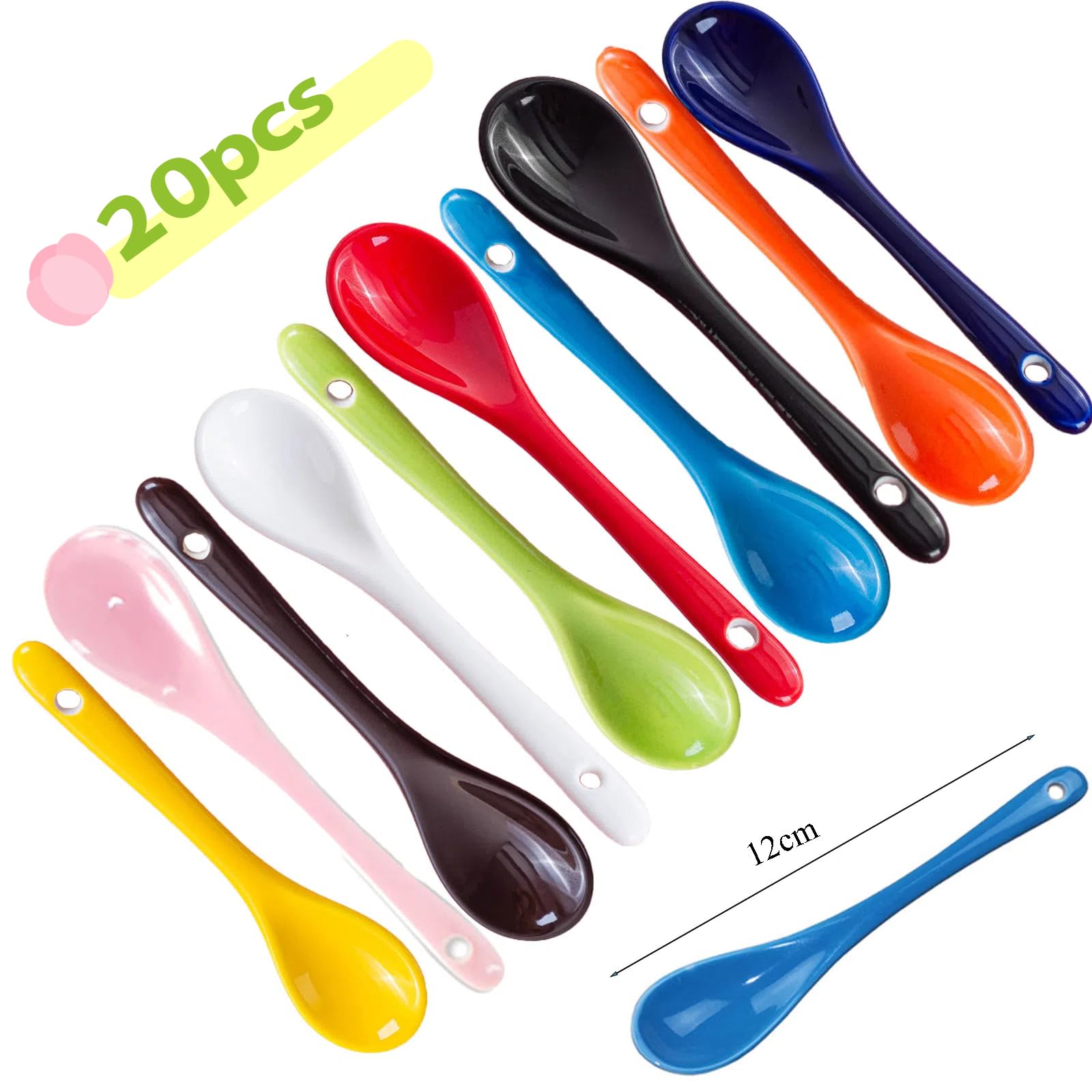 20 Pezzi Cucchiai per Uova in Porcellana, 12cm Cucchiaini da Caffè Particolari, Colori Cucchiai in Ceramica per Tè, Cucchiaio per Dessert, Caffè, Marmellata e Yogurt