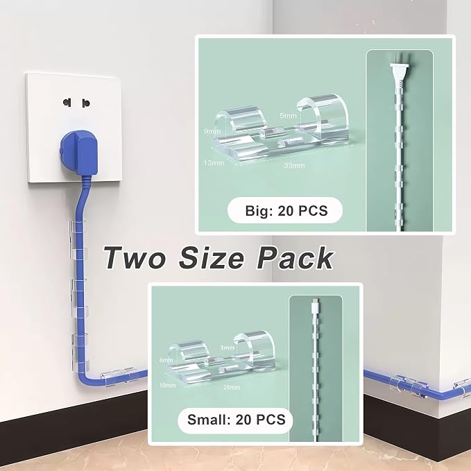 40 Unidades de Abrazaderas Adhesivas para Cables Transparentes: 20 Grandes y 20 Pequeñas miniatura 6