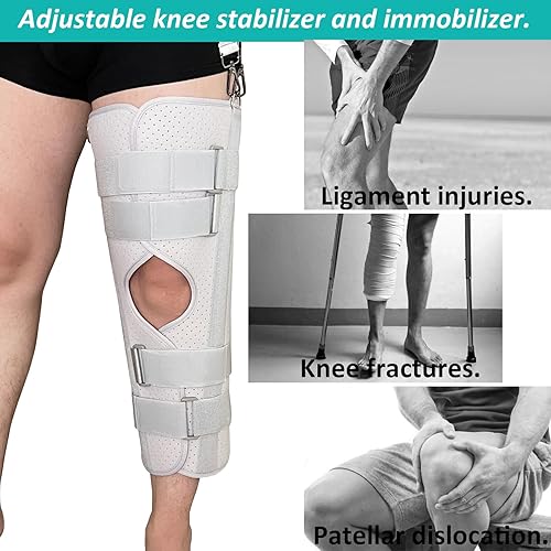 Miniatura 3 de Inmovilizador de rodilla de tres paneles y estabilizador de rodilla, férula de soporte de pierna para lesiones e inestabilidades antes y