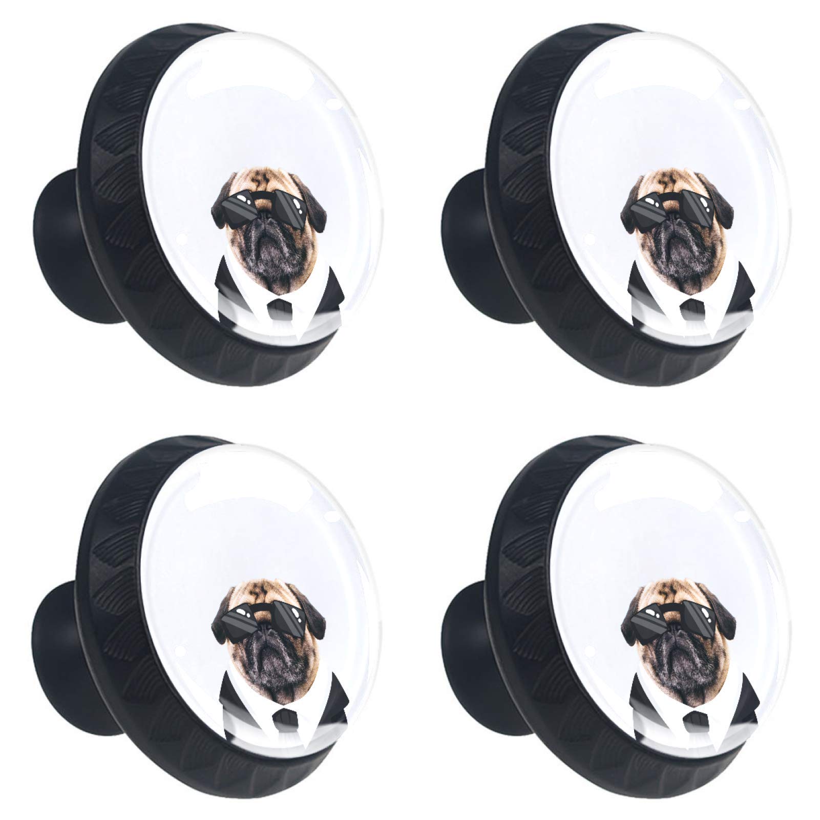Boutons ronds en verre noir 30 mm pour placard et tiroir de cuisine x4