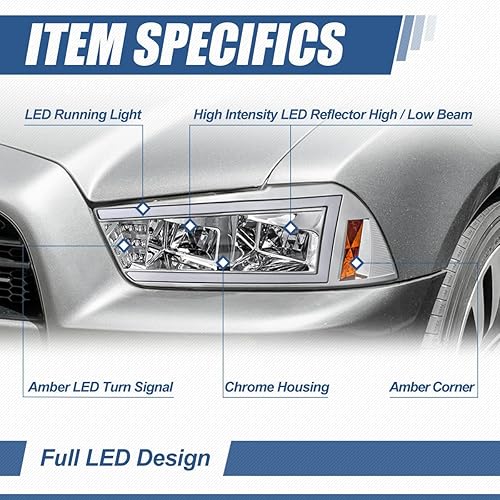 Miniatura 2 de Auto Dynasty Conjunto de faros delanteros DRL LED completos con señal de giro LED ámbar compatible con Dodge Charger 2011-2014, lado del conductor y