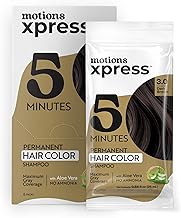 Motions Xpress Permanent Hair Color Shampoo Dark Brown – 5 Minute Color, Gray Coverage, Ammonia Free, Deep Shine Hair Dye Shampoo, 0.84 Oz