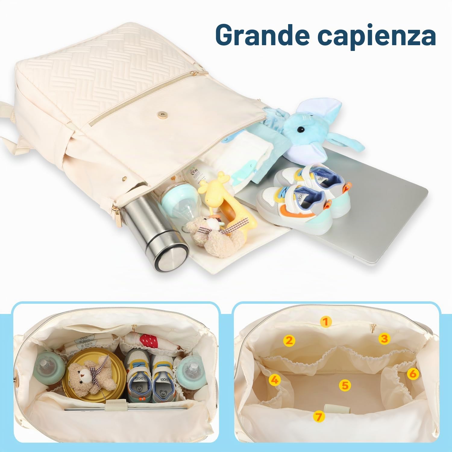 LANDICI Zaino per cambio pannolini, multifunzione, elegante, da viaggio, con tappetino per fasciatoio, cinghie per passeggino, per mamma, papà, ragazzo e ragazze