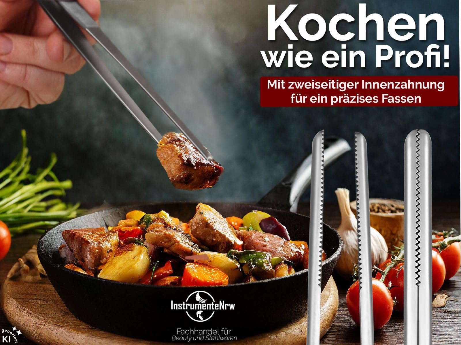 Küchenzangen 5er Set Grillpinzette Kochpinzette Bratzange Küchenwerkzeuge | Gerade Grillzangen mit präzisen Spitzen und Innenverzahnung in verschiedenen Längen mit Etui
