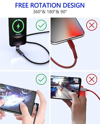 90 Degree iPhone Charger Cable Swivel Cord with 360 Rotating Head - 3.3FT Right Angle Lightning Cable 360 iPhone Cord with MFi, 2.4A Fast Charging, Data Sync, Apple Carplay for iPhone14 13 12 11 X 8