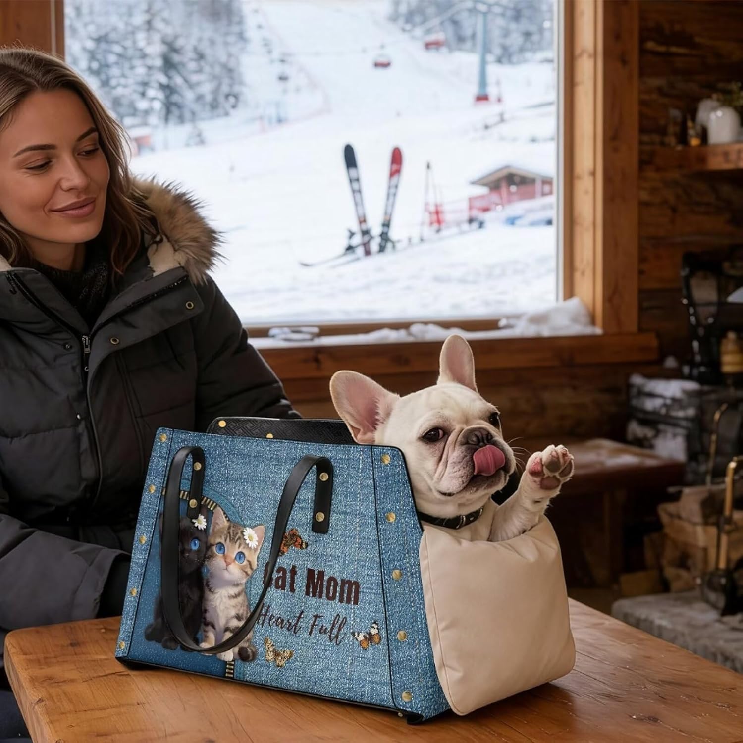 Leather Pet Carrier for Cats Cat Mom Heart Dog Purse with Soft Sided Collapsible Small Animal Tote Bag Carriers for Daily Outings