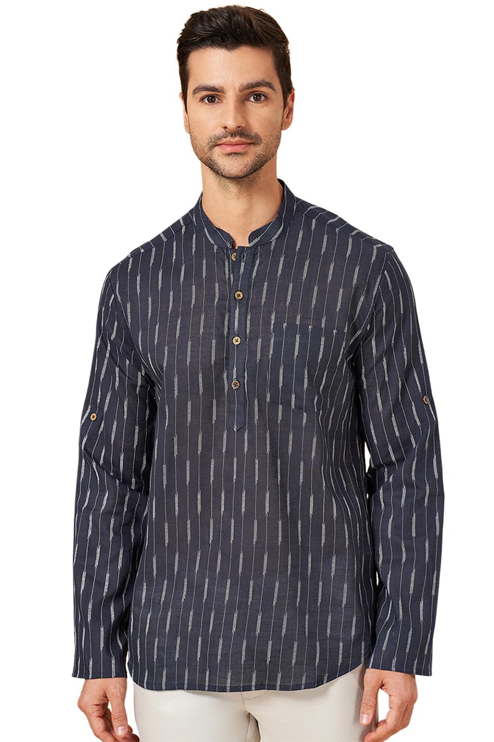 indus route by pantaloons Men's Cotton Regular Fit Textured Kurta-picture-38