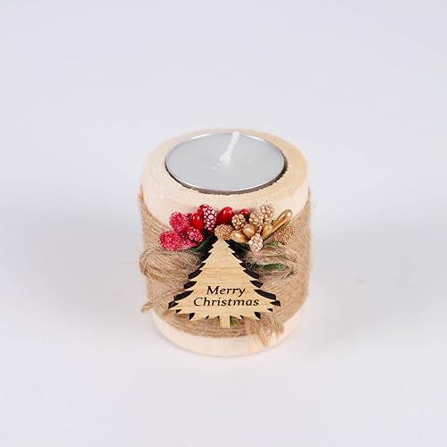 Miniatura 2 de HTF Pack of 10 Wood Tealight Candle Holder Christmas Tealight Candle Holder Decorations Wooden Cylinder Candle Holders for Table Centerpiece Thank