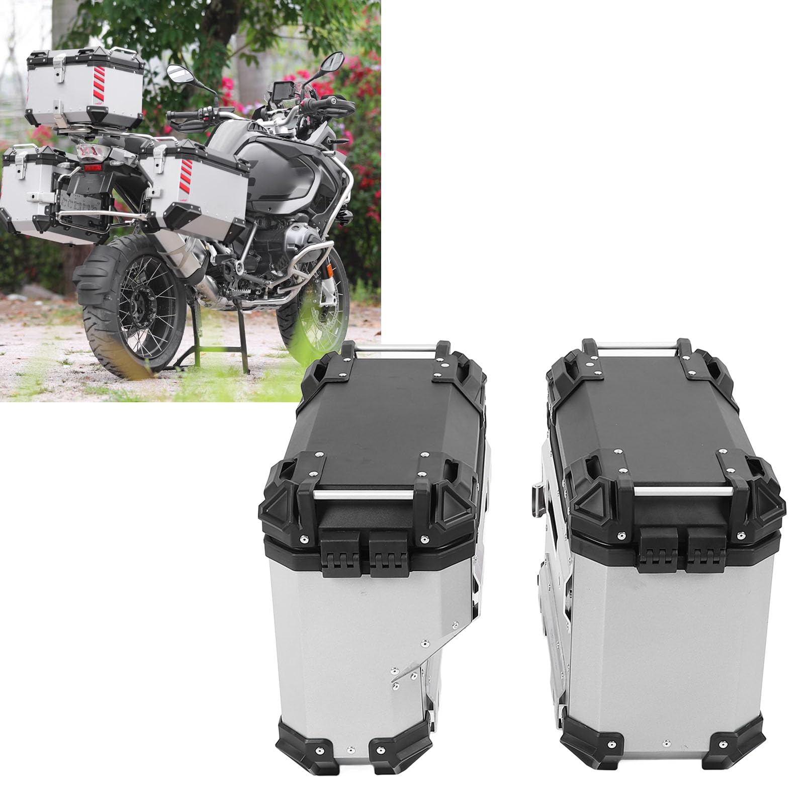 Maleta Lateral para Motocicleta de 38L con Cerradura para Almacenamiento Seguro y Fácil Transporte Universal para Conductores Aleación de Aluminio (Plata)