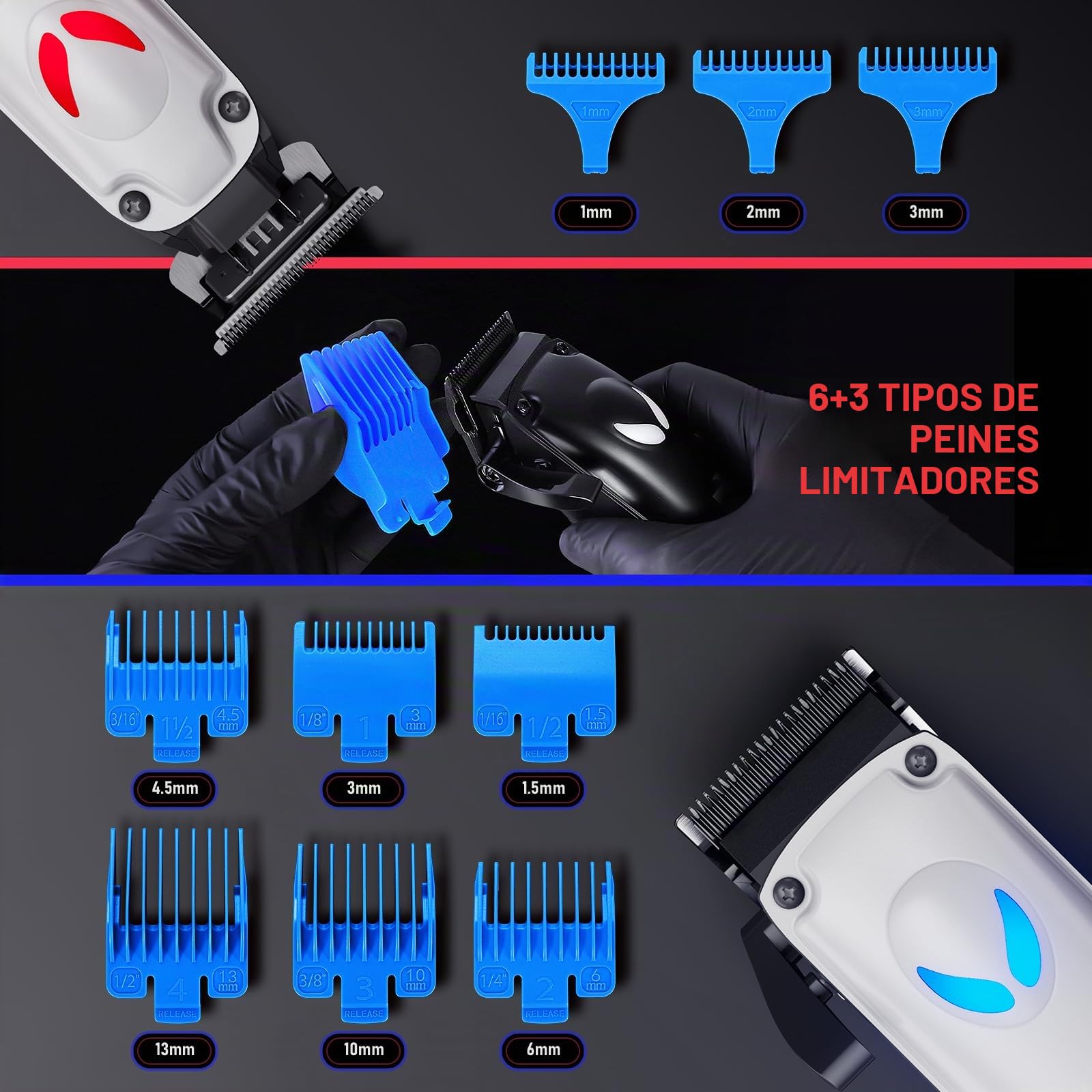 SUPRENT Juego de Maquina De Cortar Pelo Profesional Hombre, Clipper Maquina Pelo Inalámbrico y Maquinilla Cortar Pelo, 9 Peines, Cortadora de Pelo Regalos Para Hombres