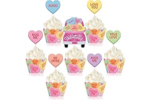 Whaline 72Pcs Valentine's Day Conversation Heart Cupcake Toppers & Wrappers Set