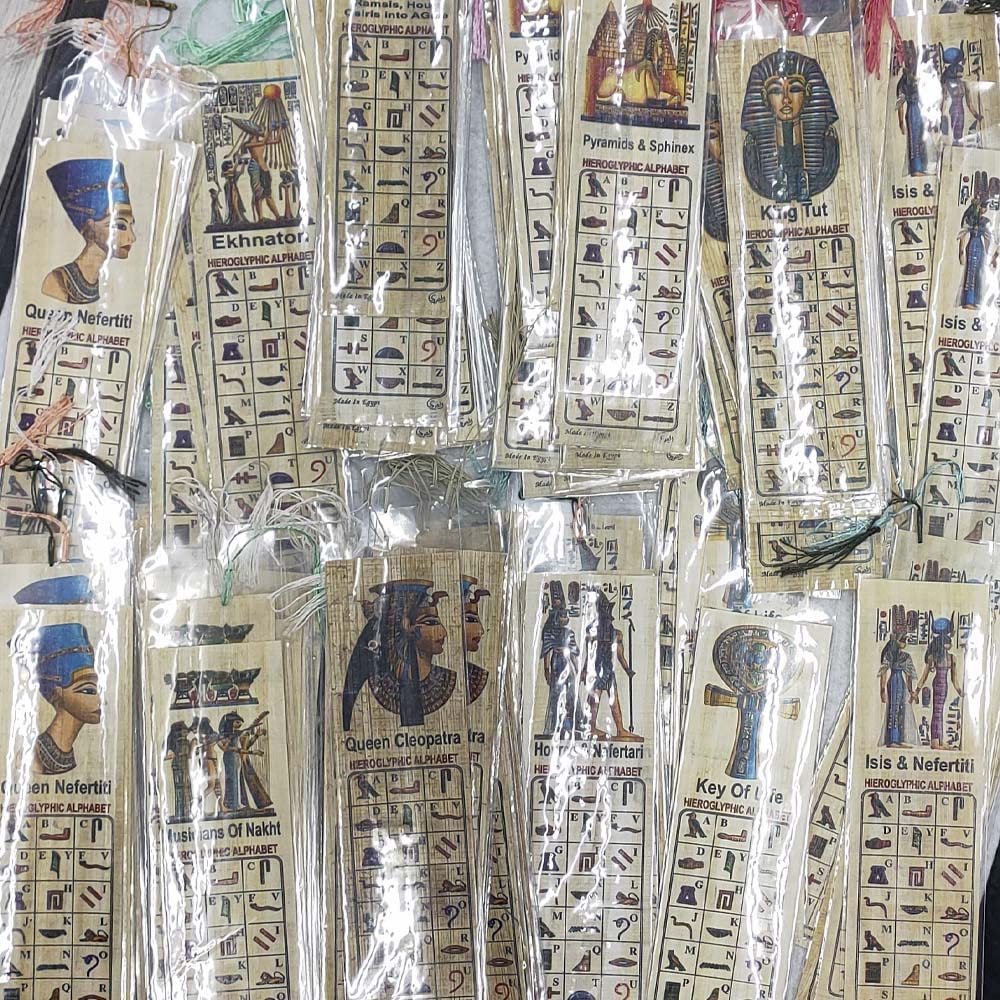 Segnalibri di papiri originali con l'alfabeto geroglifico e immagini dell'antico Egitto circa 20 cm (100)