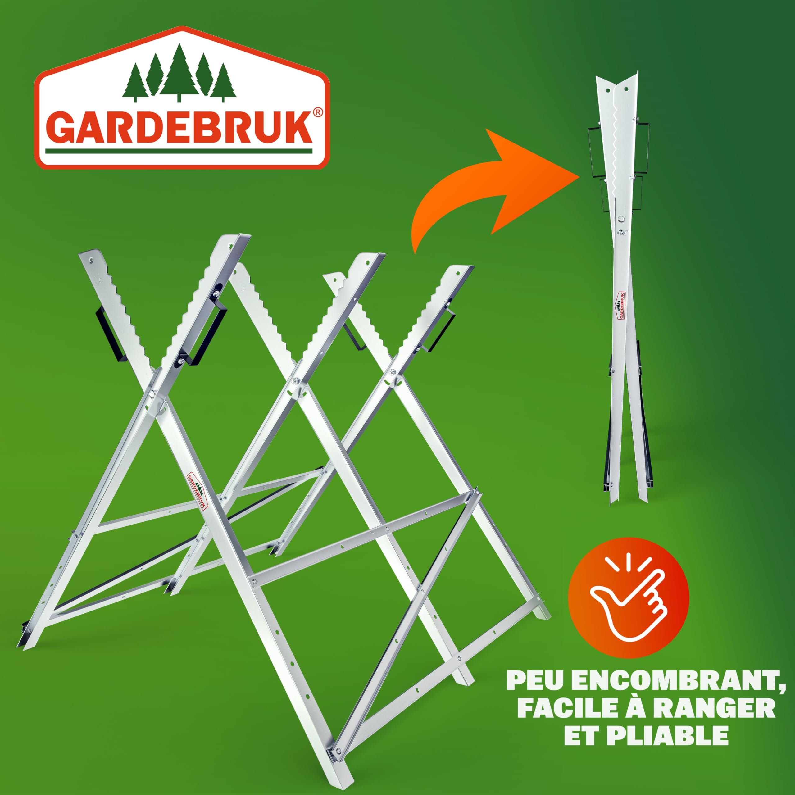 Gardebruk Chevalet de sciage pliable 150 kg métal zingué jardin dents porte-bûches support de coupe tréteau de sciage tronçonneuse