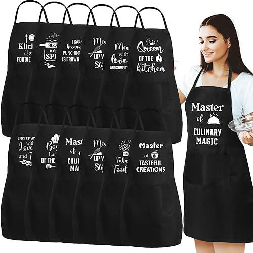 Sliner 12 piezas divertidos delantales de cocina para hornear para mujeres con bolsillos citas divertidas delantales de cocina para mujer,