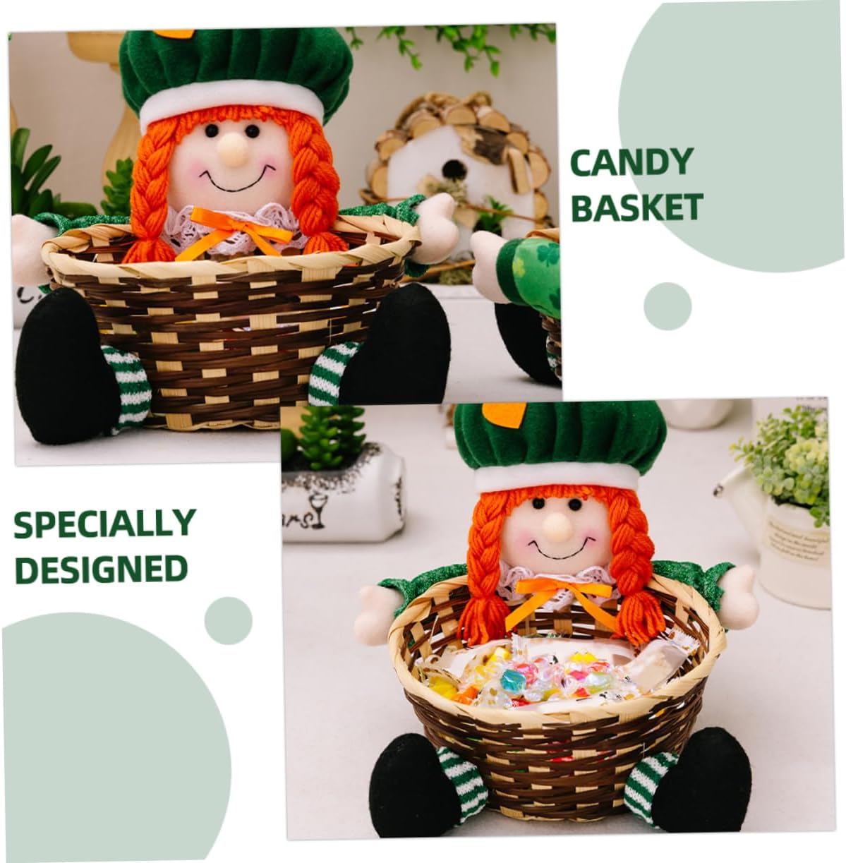 Candy Holder Basket Saint Patrick's Day Snack Organizer Festive Leaf Design for Storing Candies Treats for Party Favors Table Decoration